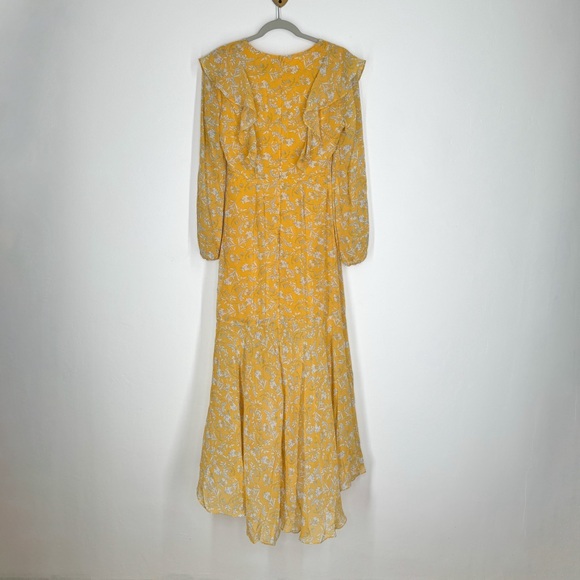 Lulu’s Maybel Yellow Floral Print Ruffled Long Sleeve Maxi Dress Women’s Small - Picture 2 of 11